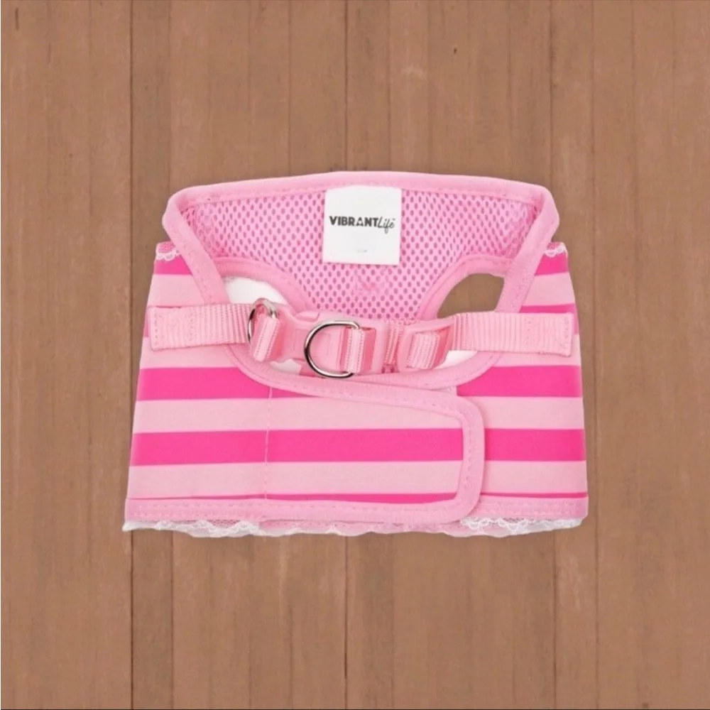 NWT Vibrant Life Harness Pink Striped+Lace (free hat included) Size XS,S or M
